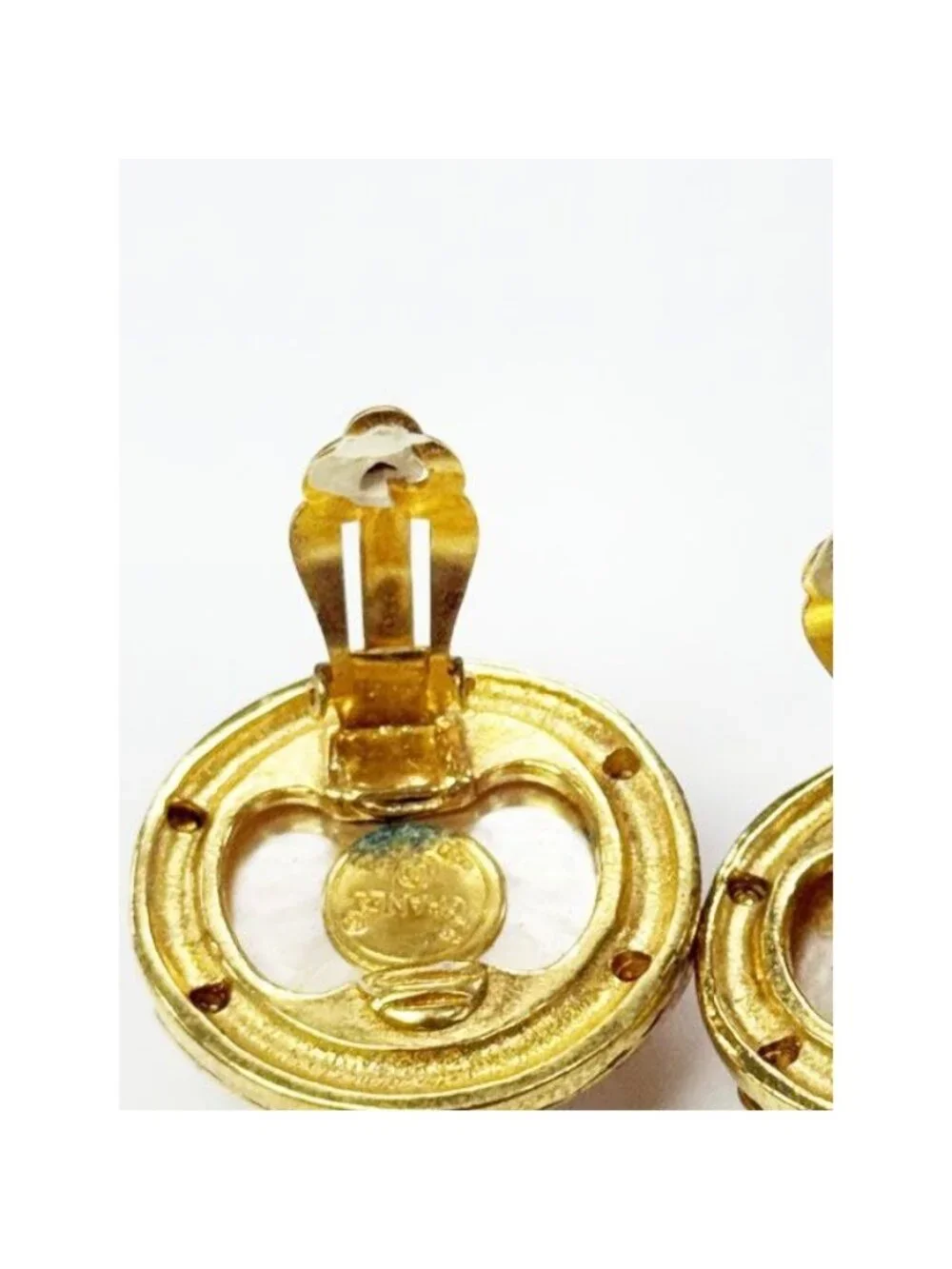 Chanel Vintage Faux Pearl CC Logo Earrings Gold Aa